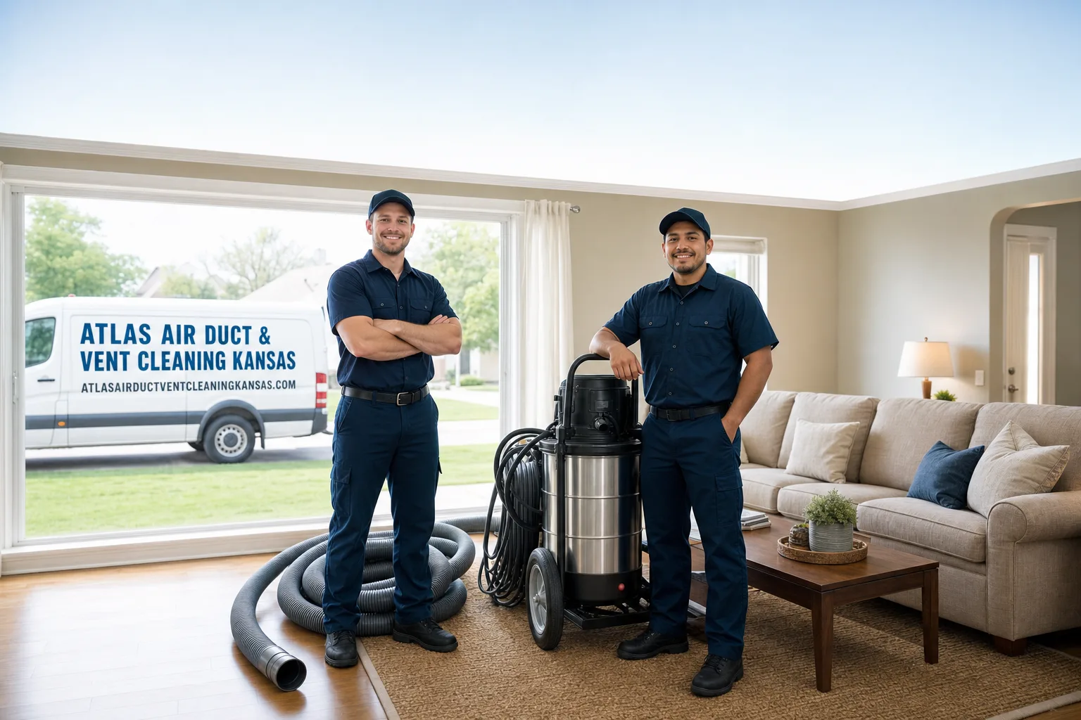 Atlas Air Duct & Vent Cleaning Kansas service vehicle and crew in Kansas, KS